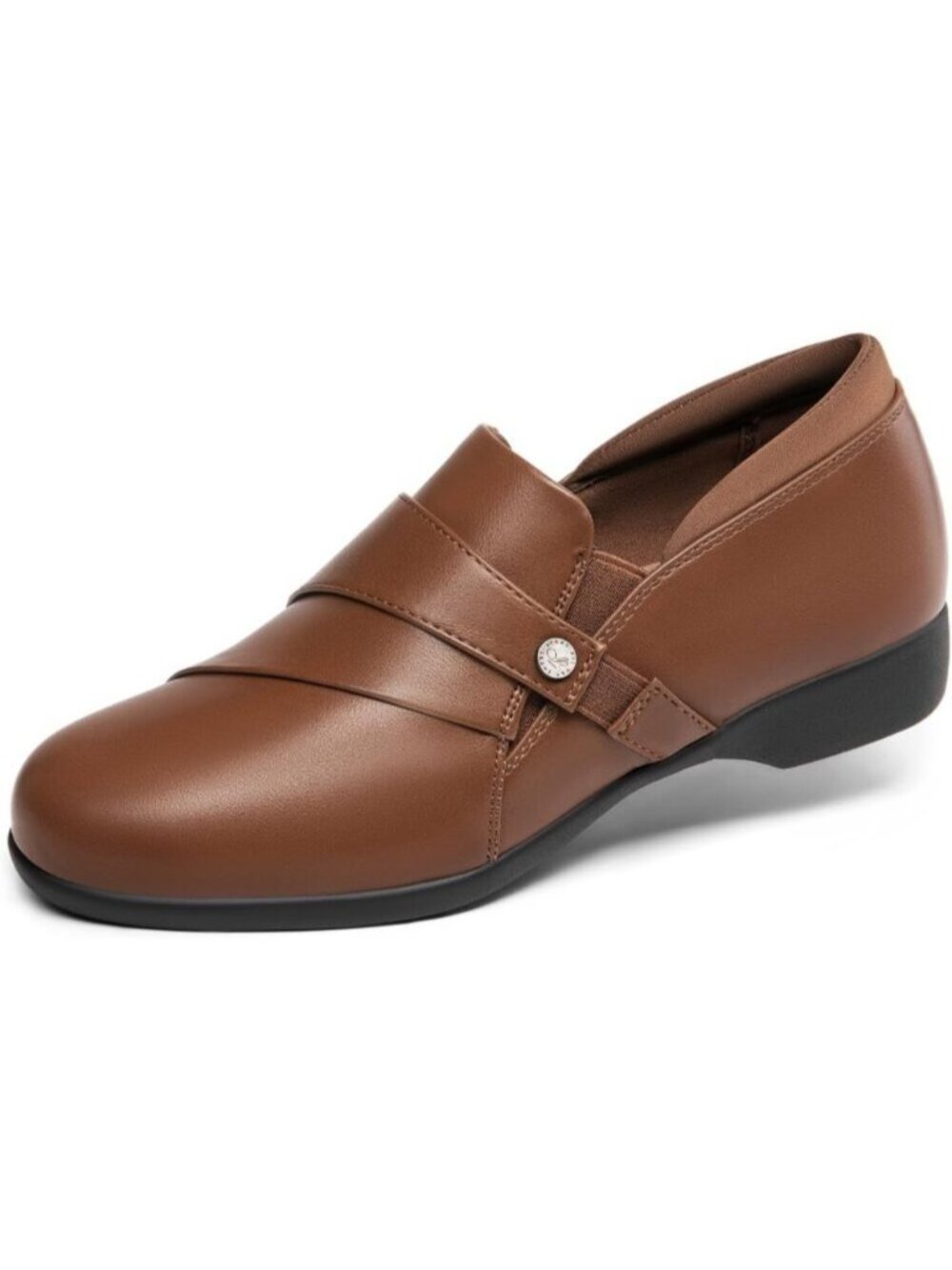 Womens Black Faux Leather Heel Cup Comfortable Arch Support Casual Dressy Loafer